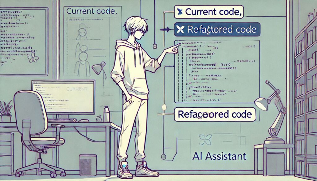 ChatGPTがコードを改善して返答しているイラスト
