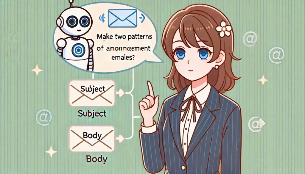 ChatGPT、AIが件名と本文を提案しているイラスト